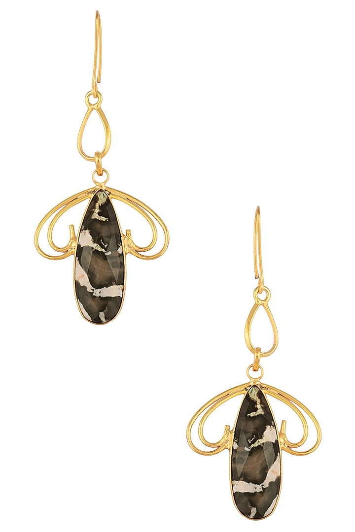 Varnika Arora presents Gold plated peanut jasper wood stone earrings/ maangtikka available only at Pernia's Pop Up Shop.