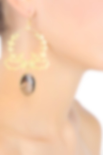 Gold Plated Jasper Stone Drop Earrings by Varnika Arora