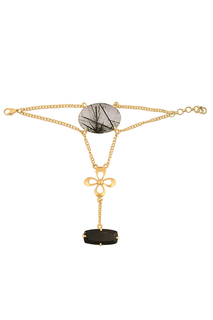 Varnika Arora presents Gold plated tourmaline quartz and black onyx stone hand harness available only at Pernia's Pop Up Shop.