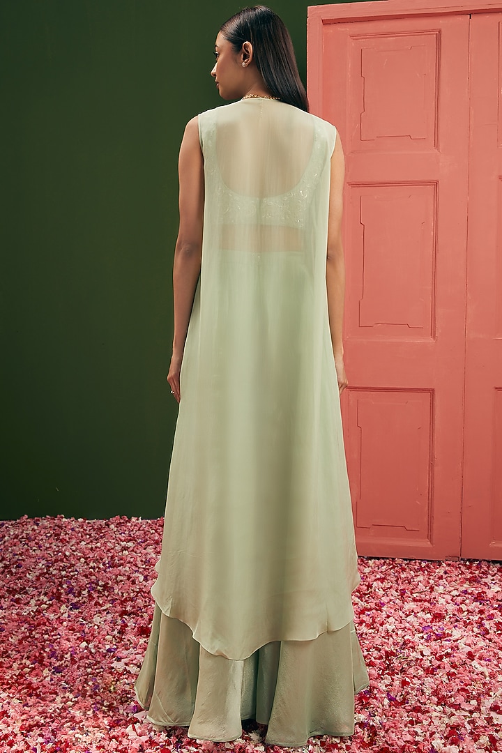 Mint Green Chanderi Gota & Sequins Embroidered Jacket Set