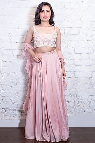 Blush Pink Silk Lehenga Set by Vasavi Shah