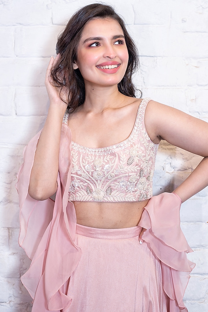 Blush Pink Silk Wedding Lehenga Set by Vasavi Shah at Pernia's Pop Up Shop