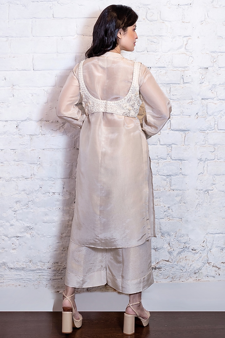 Ivory Silk Tissue Shirt Kurta Set by Vasavi Shah at Pernia's Pop Up Shop