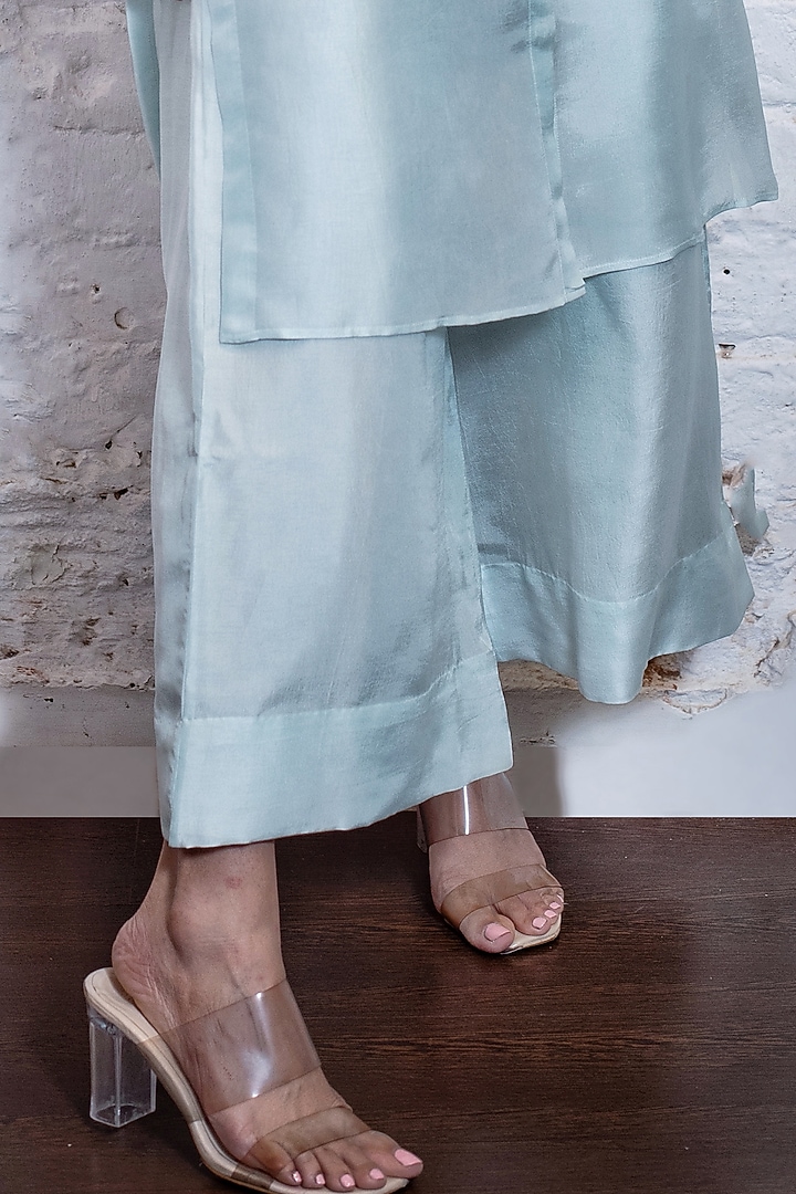 Turquoise Blue Silk Tissue Shirt Kurta Set by Vasavi Shah at Pernia's Pop Up Shop