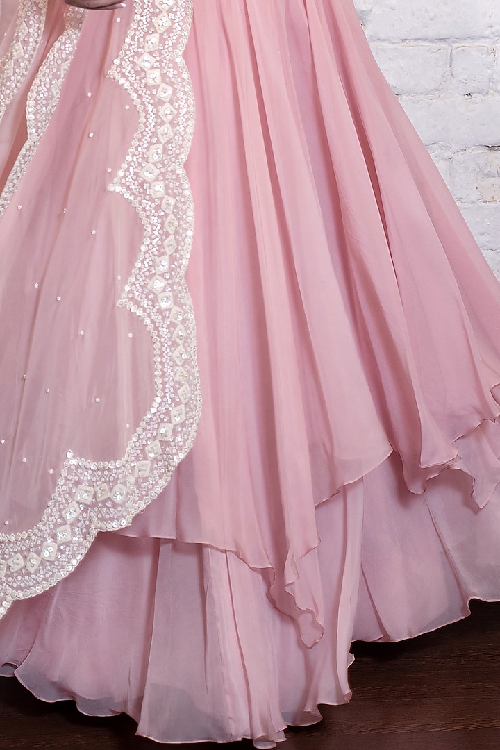Blush Pink Silk Organza Layered Wedding Lehenga Set by Vasavi Shah at Pernia's Pop Up Shop