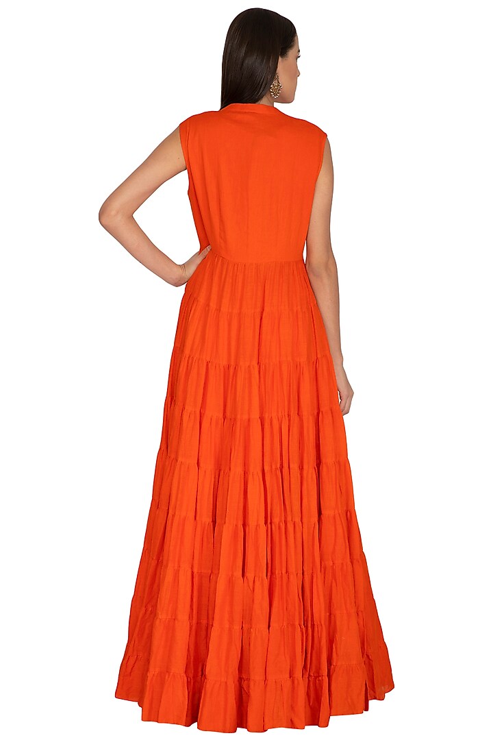 Orange Embroidered Crop Top With Palazzo Pants & Jacket by Vasavi Shah at Pernia's Pop Up Shop