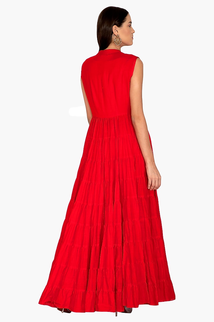 Red Embroidered Crop Top With Palazzo Pants & Jacket by Vasavi Shah at Pernia's Pop Up Shop