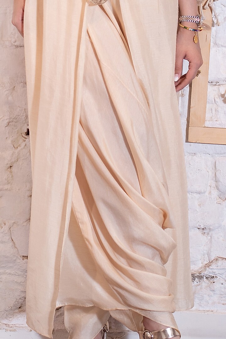 Nude Embroidered Jumpsuit With Cape by Vasavi Shah at Pernia's Pop Up Shop