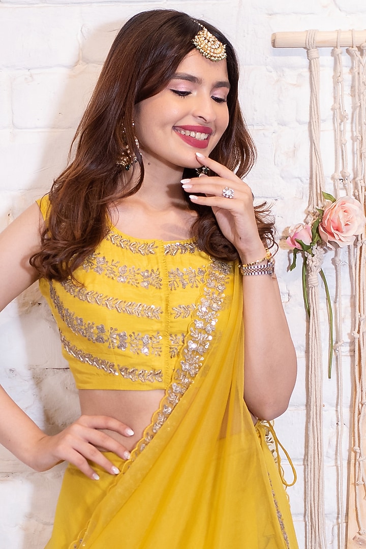 Lime Yellow Embroidered Wedding Lehenga Set by Vasavi Shah at Pernia's Pop Up Shop