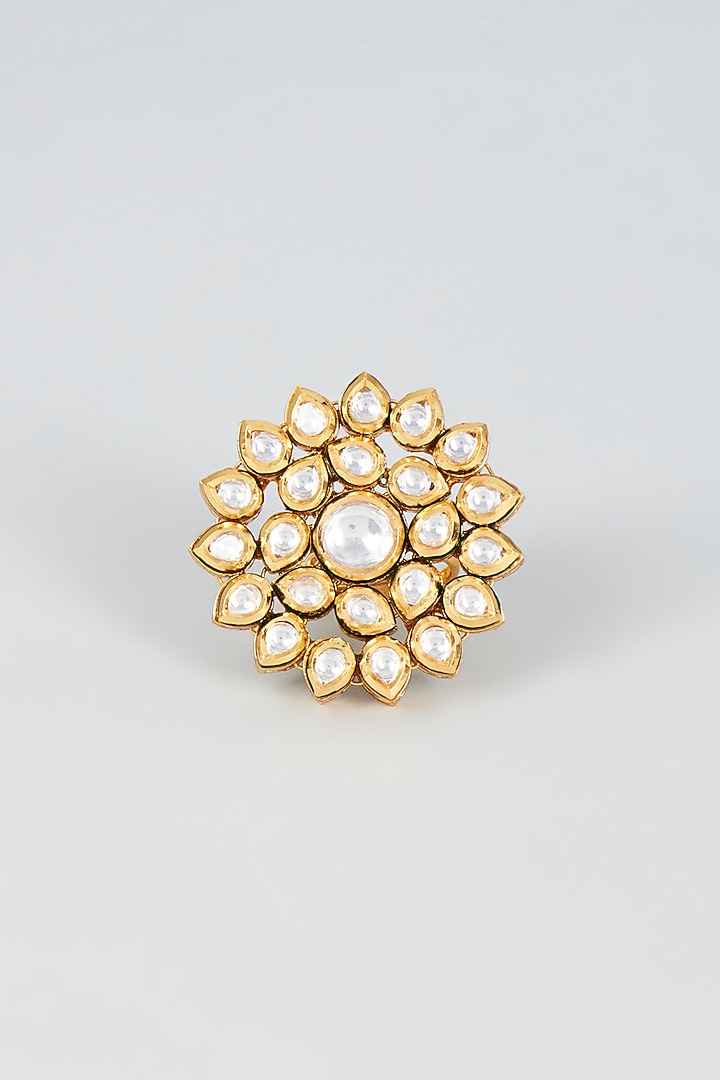 Gold Finish Kundan Polki Ring by VASTRAA Jewellery at Pernia's Pop Up Shop