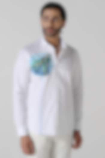 White Egyptian Giza Cotton Embroidered Shirt by Vasnam Jaipur at Pernia's Pop Up Shop