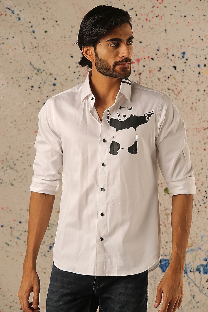 White Egyptian Giza Cotton Printed Shirt by Vasnam Jaipur at Pernia's Pop Up Shop