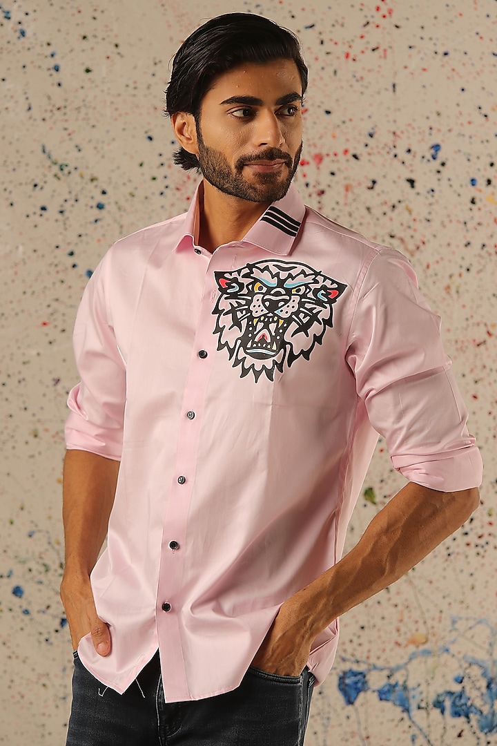 Pink Egyptian Giza Cotton Printed Shirt by Vasnam Jaipur at Pernia's Pop Up Shop