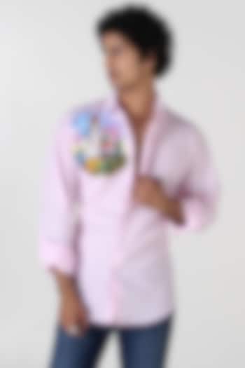 Pink Linen Hand Painted Party Wear Shirt by Vasnam Jaipur at Pernia's Pop Up Shop