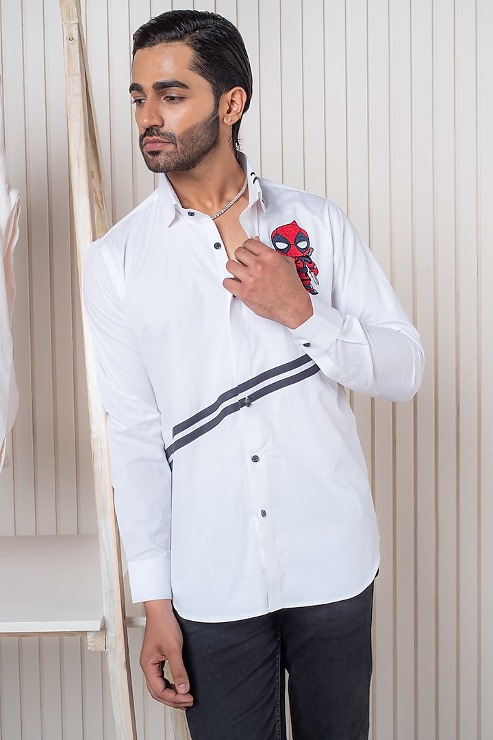 White Egyptian Giza Cotton Embroidered Shirt by Vasnam Jaipur