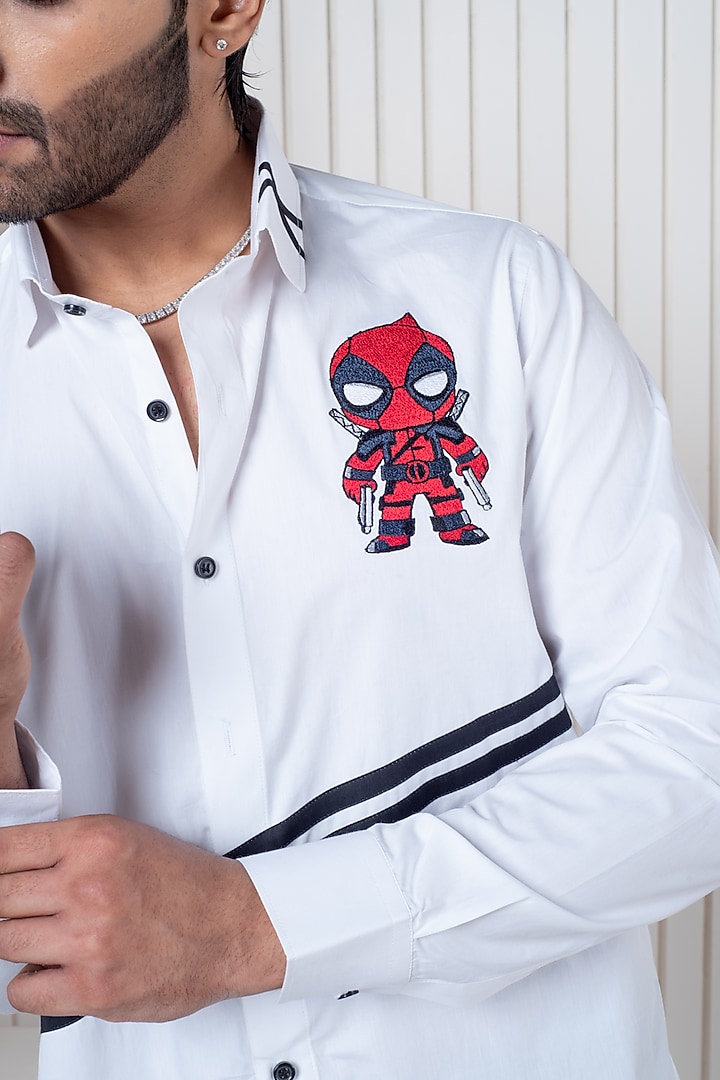 White Egyptian Giza Cotton Embroidered Party Wear Shirt by Vasnam Jaipur at Pernia's Pop Up Shop