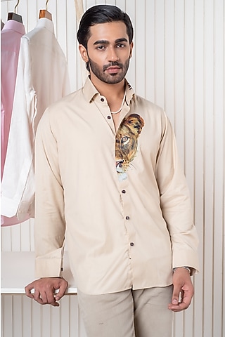 Beige Egyptian Giza Cotton Shirt by Vasnam Jaipur