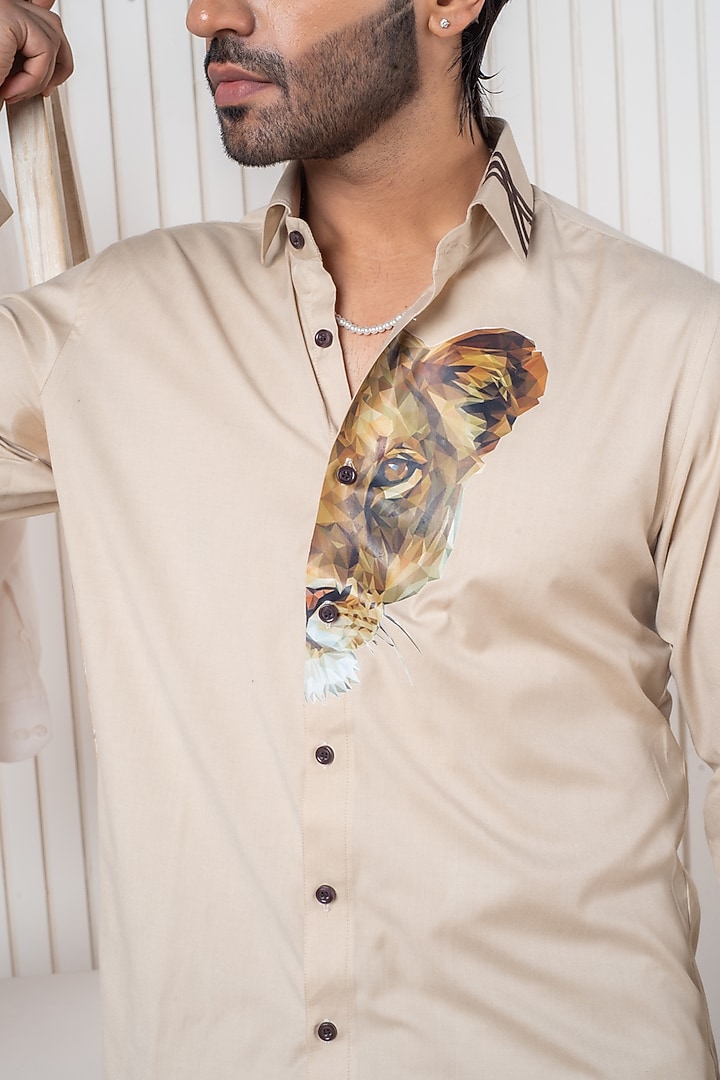 Beige Egyptian Giza Cotton Summer Shirt by Vasnam Jaipur at Pernia's Pop Up Shop