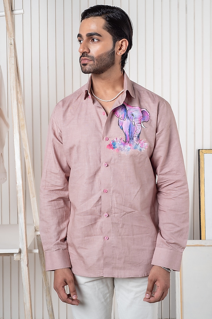 Pink Linen Hand Painted Shirt by Vasnam Jaipur