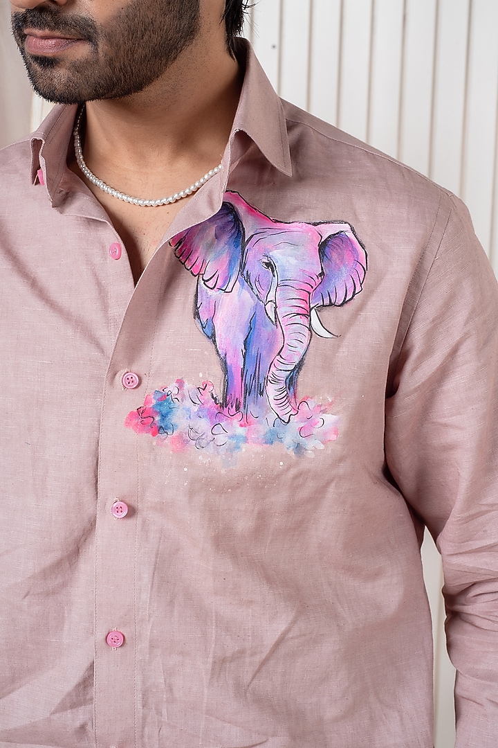 Pink Linen Hand Painted Party Wear Shirt by Vasnam Jaipur at Pernia's Pop Up Shop