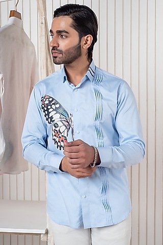 Blue Egyptian Giza Cotton Shirt by Vasnam Jaipur