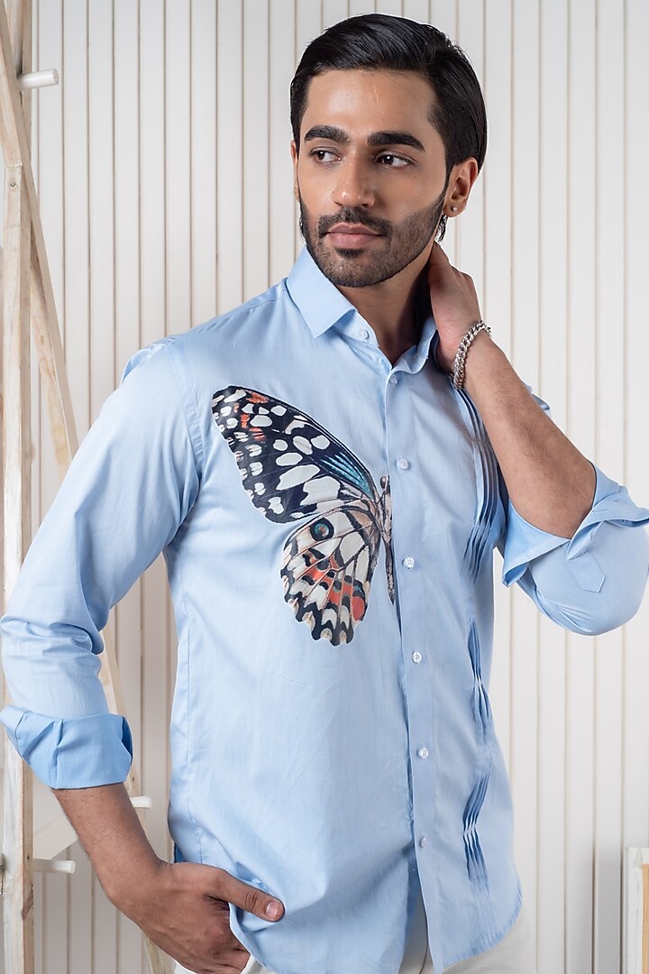 Blue Egyptian Giza Cotton Summer Shirt by Vasnam Jaipur at Pernia's Pop Up Shop