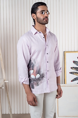 Pink Linen Hand Painted Shirt by Vasnam Jaipur