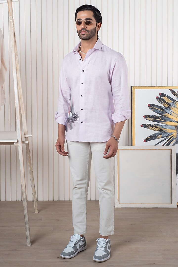 Pink Linen Hand Painted Party Wear Shirt by Vasnam Jaipur at Pernia's Pop Up Shop