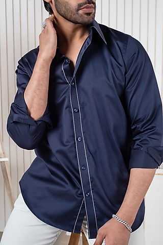 Blue Egyptian Giza Cotton Shirt by Vasnam Jaipur