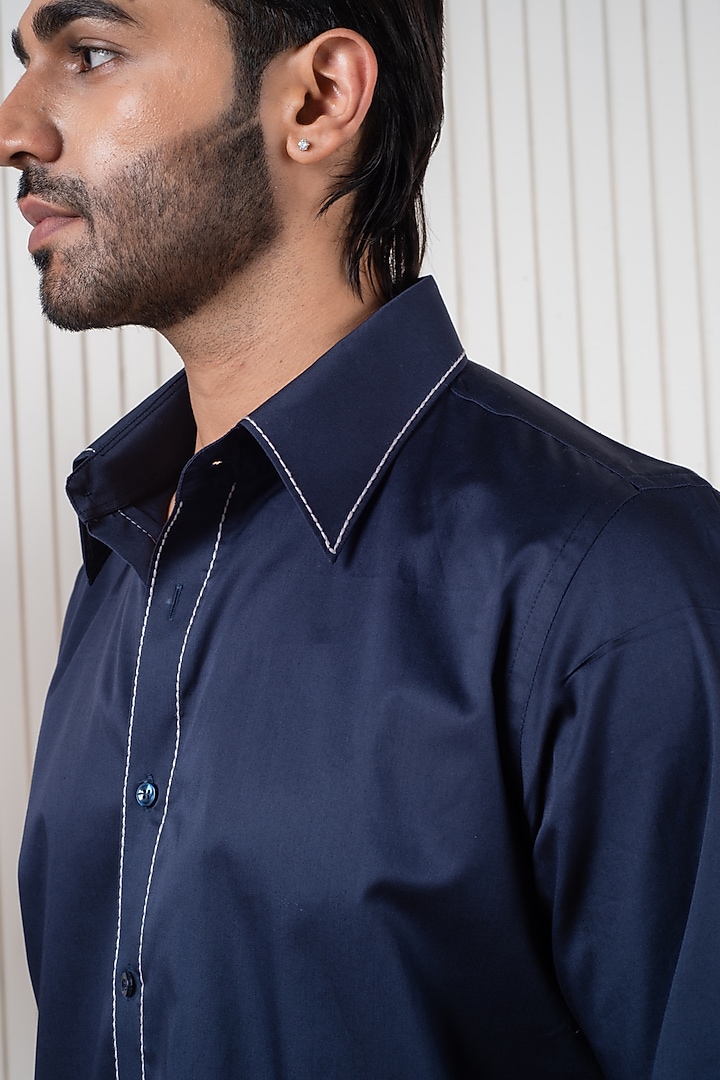 Blue Egyptian Giza Cotton Party Wear Shirt by Vasnam Jaipur at Pernia's Pop Up Shop