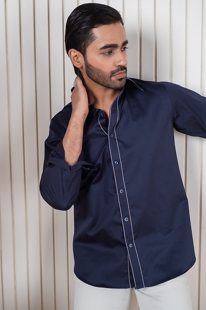 Blue Egyptian Giza Cotton Party Wear Shirt by Vasnam Jaipur at Pernia's Pop Up Shop