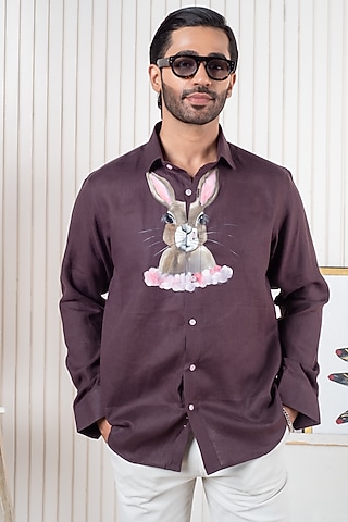 Maroon Linen Hand Painted Shirt by Vasnam Jaipur