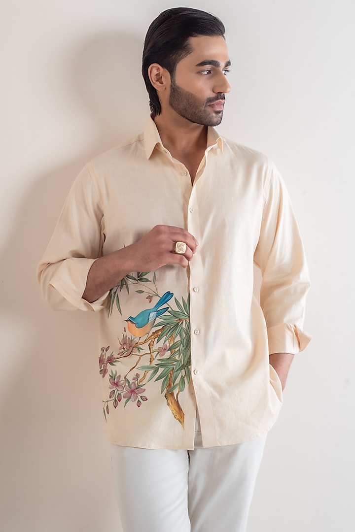 Peach Linen Shirt by Vasnam Jaipur