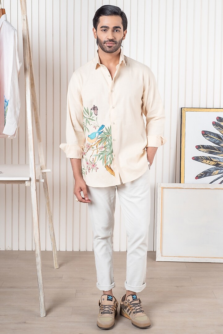 Peach Linen Party Wear Shirt by Vasnam Jaipur at Pernia's Pop Up Shop