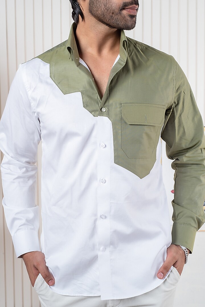 White Egyptian Giza Cotton Party Wear Shirt by Vasnam Jaipur at Pernia's Pop Up Shop