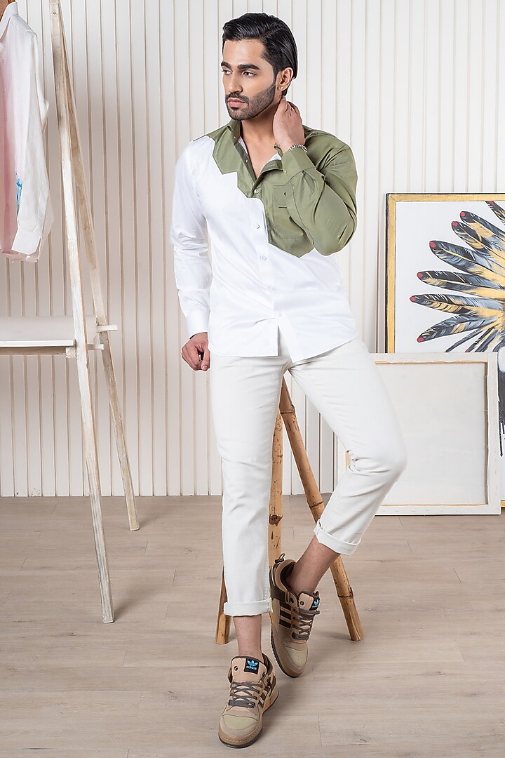 White Egyptian Giza Cotton Party Wear Shirt by Vasnam Jaipur at Pernia's Pop Up Shop