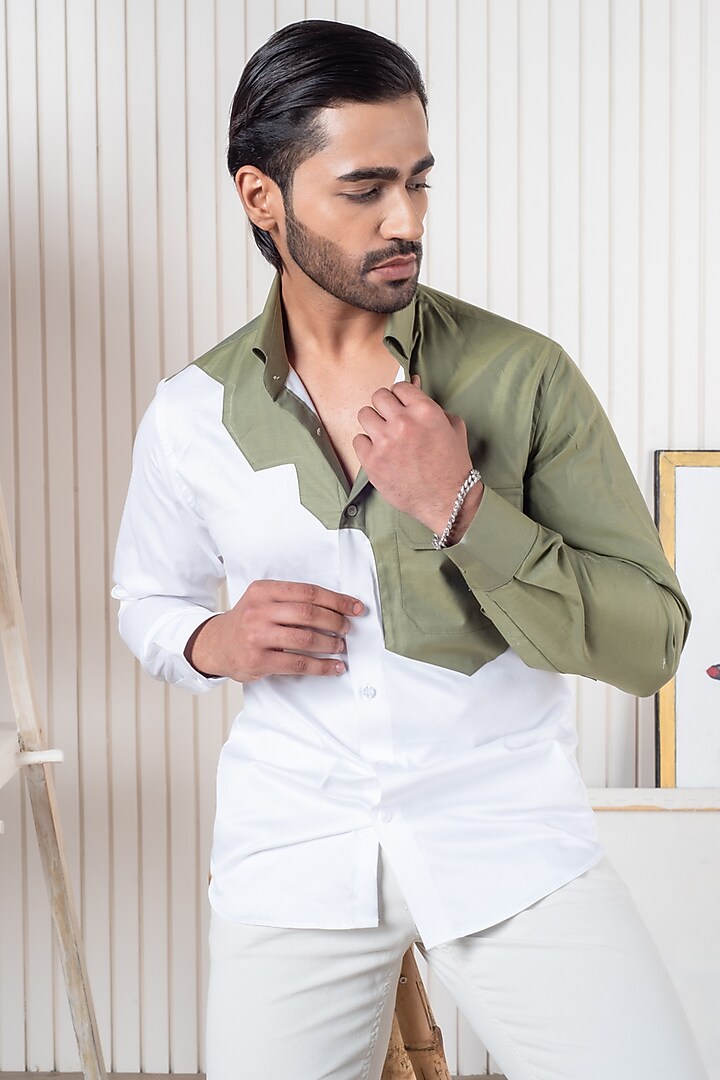 White Egyptian Giza Cotton Party Wear Shirt by Vasnam Jaipur at Pernia's Pop Up Shop