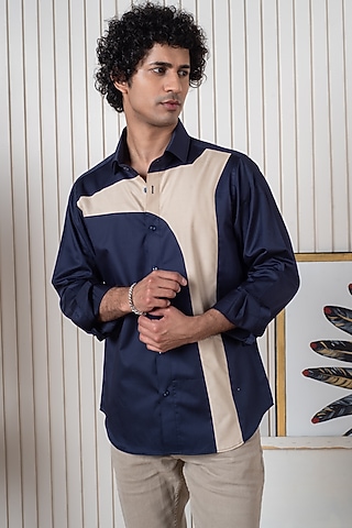Blue Egyptian Giza Cotton Shirt by Vasnam Jaipur
