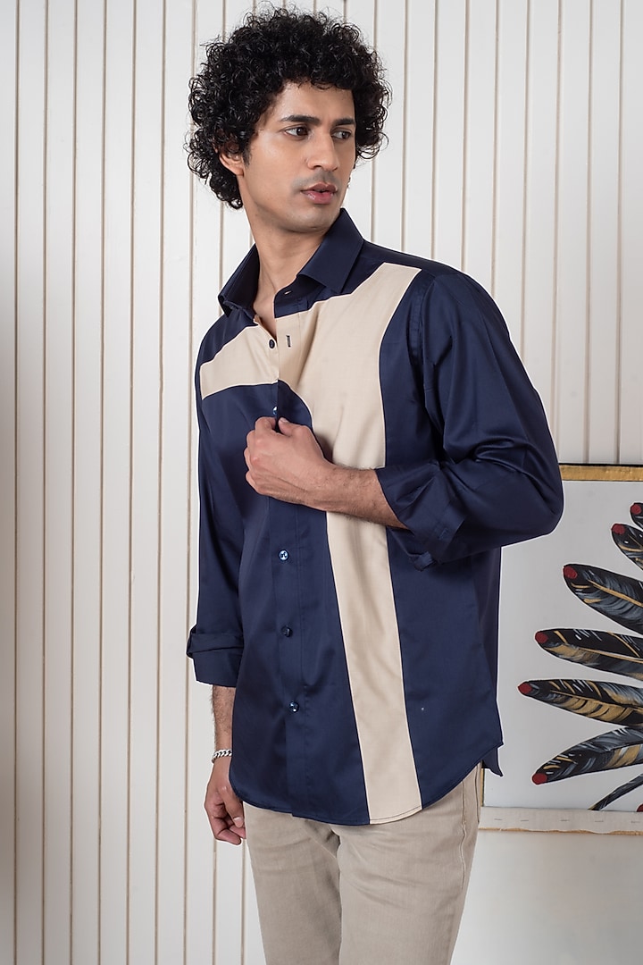 Blue Egyptian Giza Cotton Party Wear Shirt by Vasnam Jaipur at Pernia's Pop Up Shop