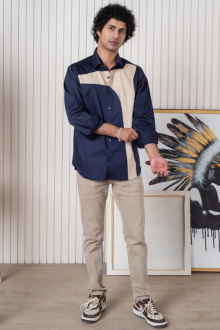 Blue Egyptian Giza Cotton Party Wear Shirt by Vasnam Jaipur at Pernia's Pop Up Shop
