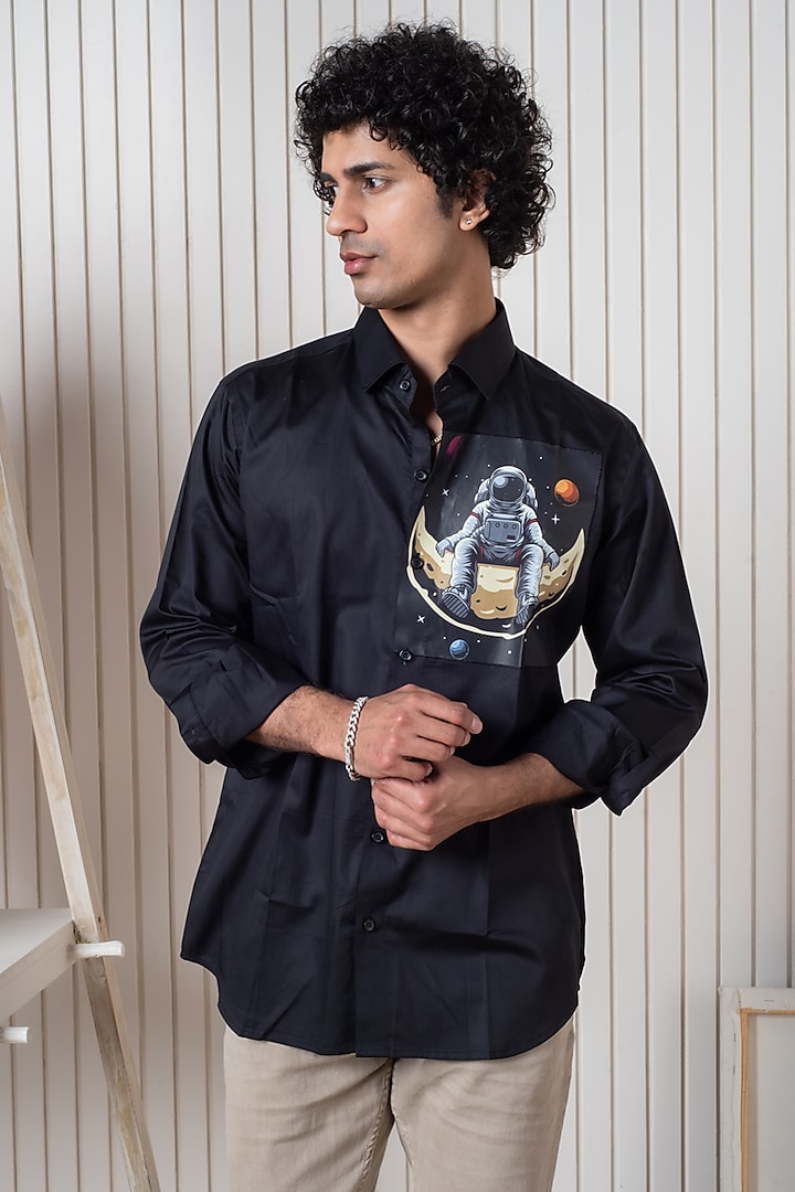 Black Egyptian Giza Cotton Shirt by Vasnam Jaipur