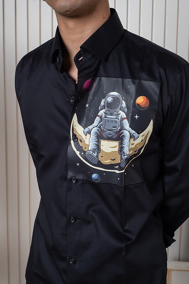 Black Egyptian Giza Cotton Summer Shirt by Vasnam Jaipur at Pernia's Pop Up Shop