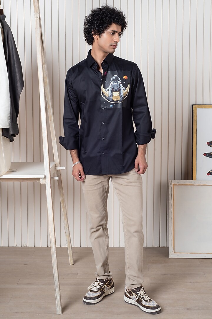 Black Egyptian Giza Cotton Summer Shirt by Vasnam Jaipur at Pernia's Pop Up Shop