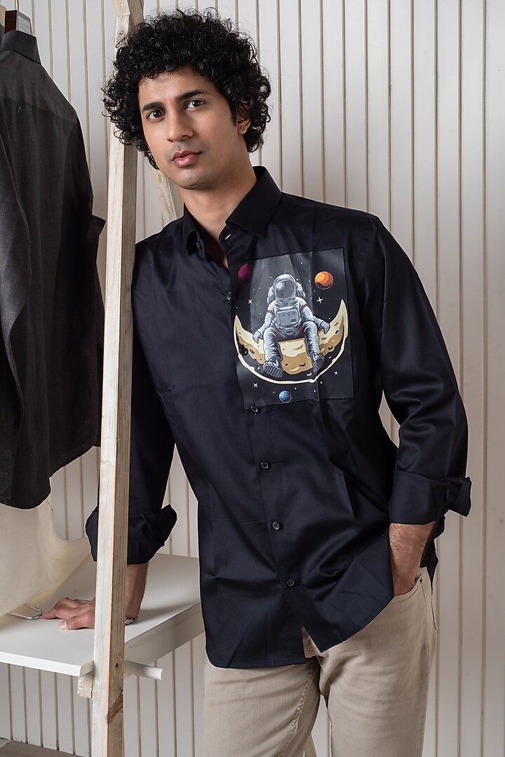 Black Egyptian Giza Cotton Summer Shirt by Vasnam Jaipur at Pernia's Pop Up Shop