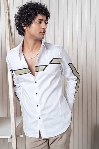 White Egyptian Giza Cotton Hand Painted Shirt by Vasnam Jaipur