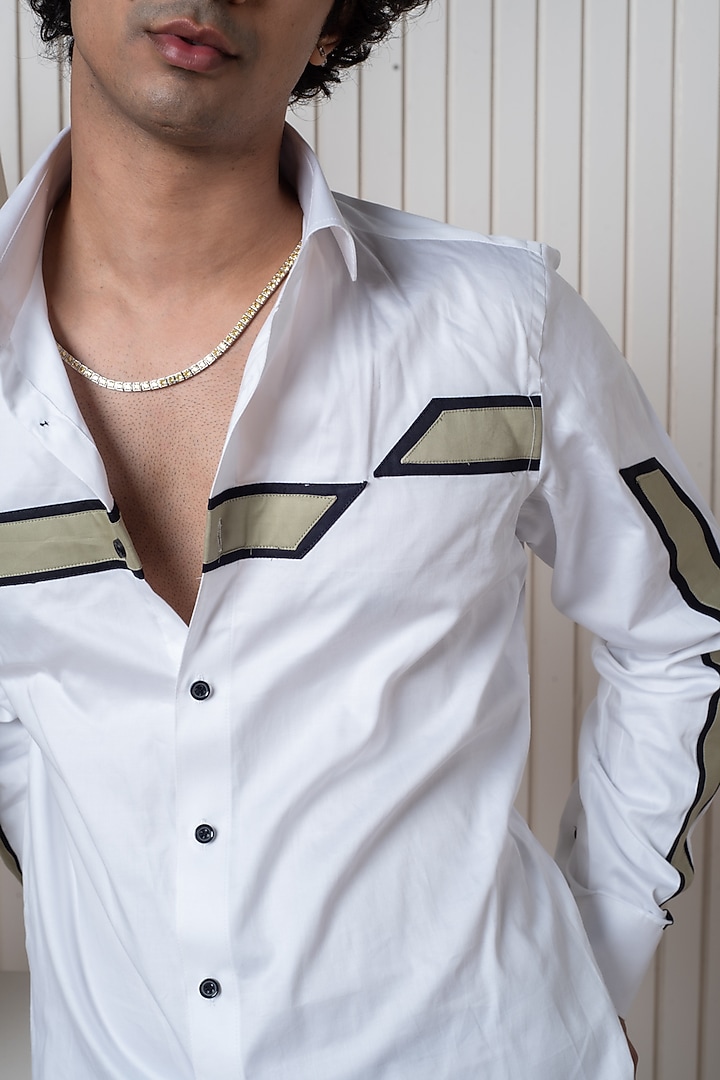 White Egyptian Giza Cotton Hand Painted Party Wear Shirt by Vasnam Jaipur at Pernia's Pop Up Shop
