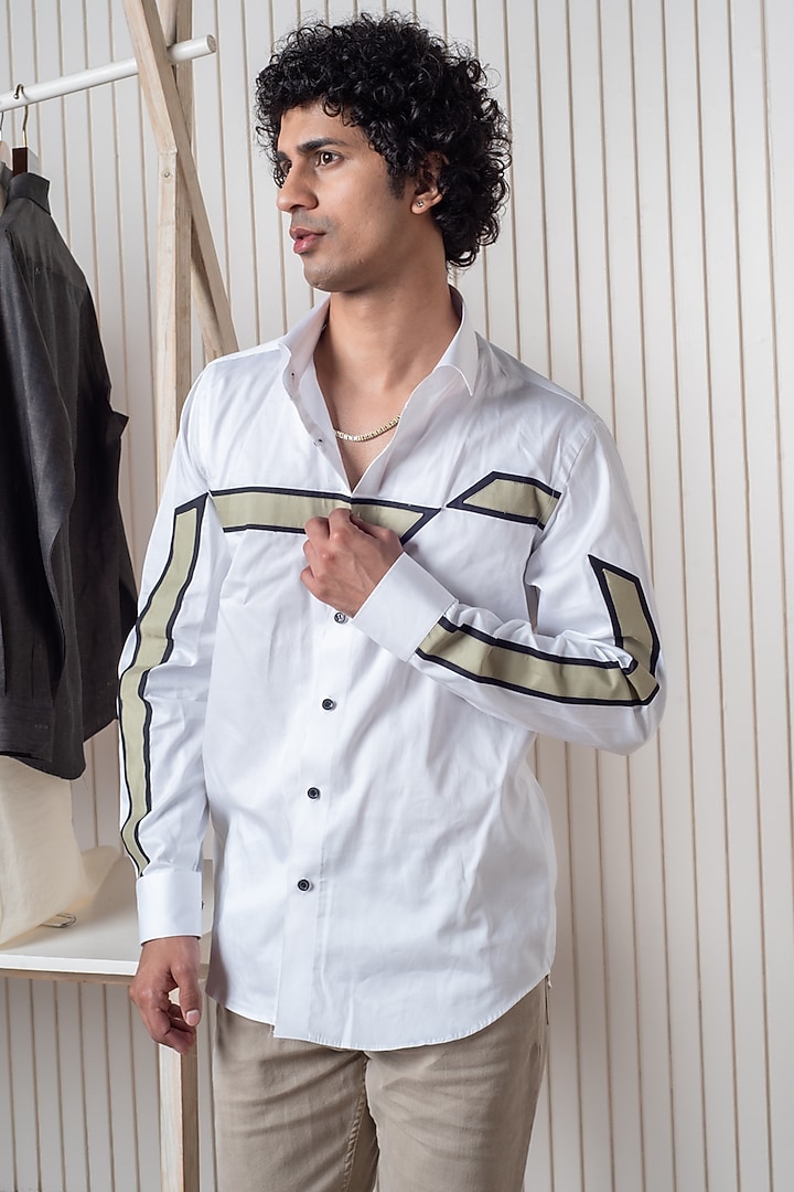 White Egyptian Giza Cotton Hand Painted Party Wear Shirt by Vasnam Jaipur at Pernia's Pop Up Shop