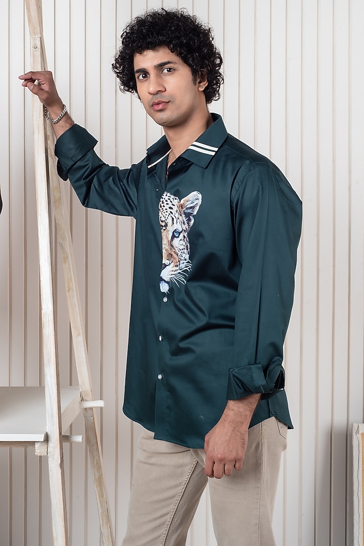 Green Egyptian Giza Cotton Summer Shirt by Vasnam Jaipur at Pernia's Pop Up Shop