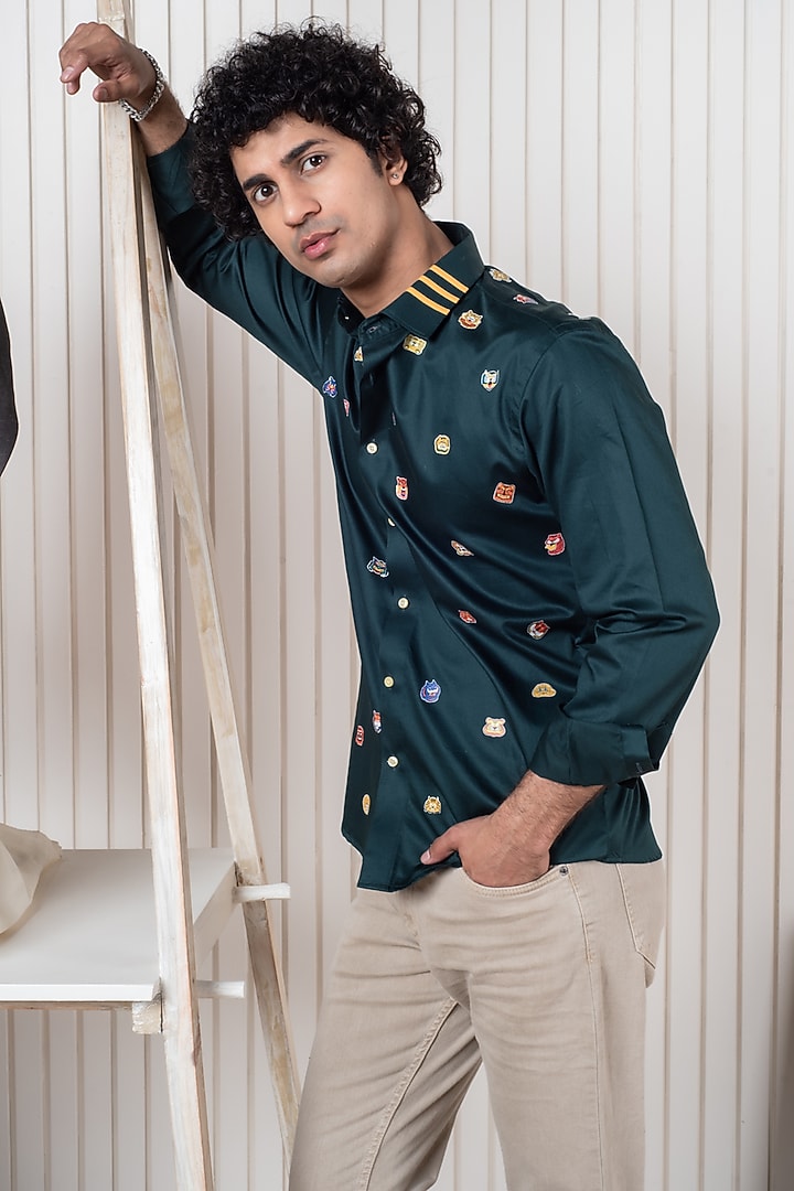Green Egyptian Giza Cotton Summer Shirt by Vasnam Jaipur at Pernia's Pop Up Shop