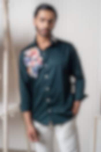 Green Egyptian Giza Cotton Digital Printed Summer Shirt by Vasnam Jaipur at Pernia's Pop Up Shop